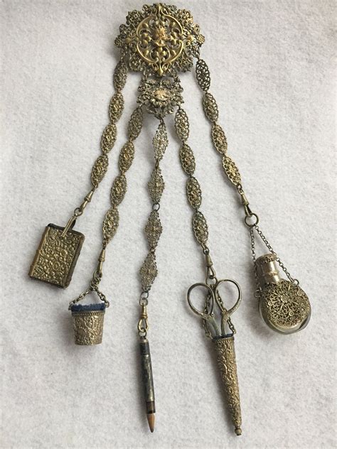 Victorian Sewing Chatelaine Original With Five Appendages Etsy Chatelaine Sewing Watch Chain