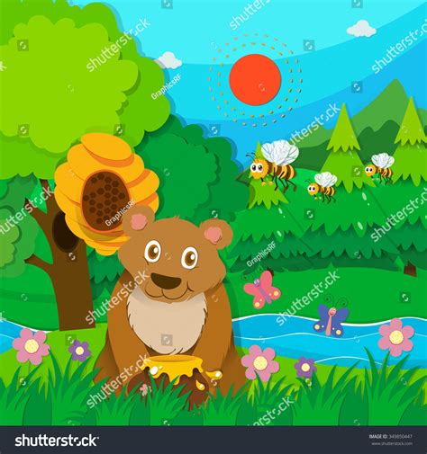 Bear Bees Forest Illustration Stock Vector Royalty Free 349850447
