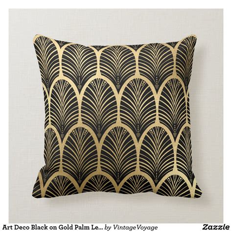 Art Deco Black On Gold Palm Leaf Pattern Throw Pillow Art Deco Room