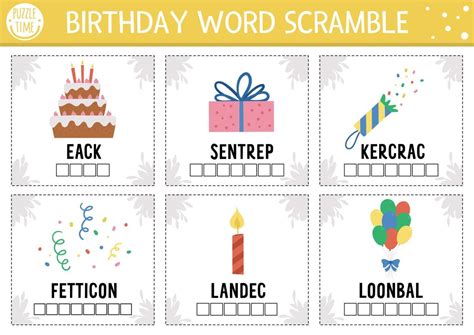 Vector Happy Birthday Word Scramble Activity Cards English Language