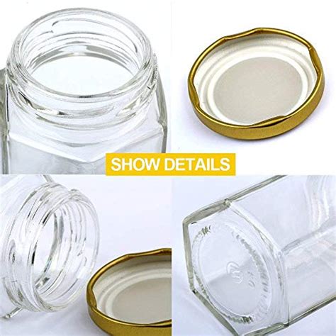 Encheng 4 Oz Clear Hexagon Jars Small Glass Jars With Lids Golden Mason Jars For Herb Foods
