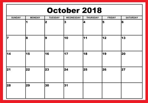 Blank Calendar October 2018 October Calendar October Calendar
