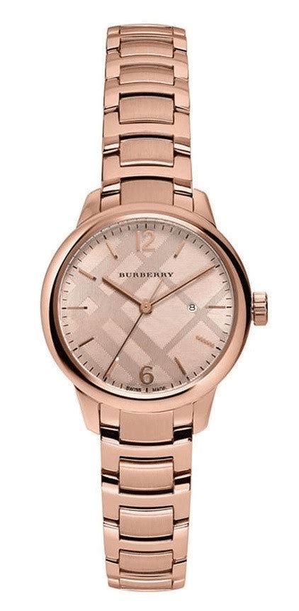 burberry the classic rose gold dial rose gold stainless steel strap watch for women