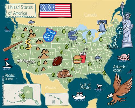 Cartoon Map Of Usa Vector De Stock Adobe Stock