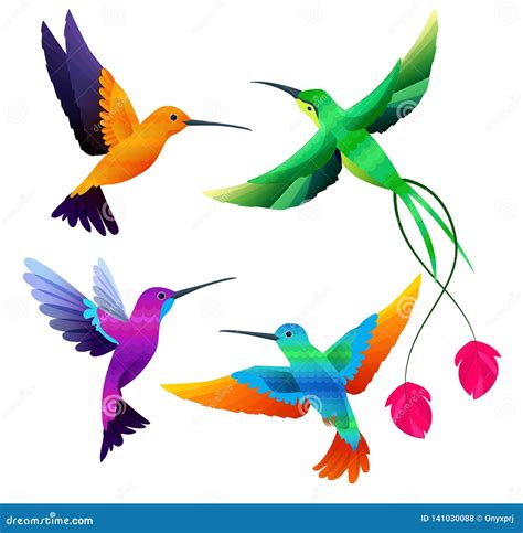 Hummingbirds Collection Exotic Tropical Little Birds Flying Vector