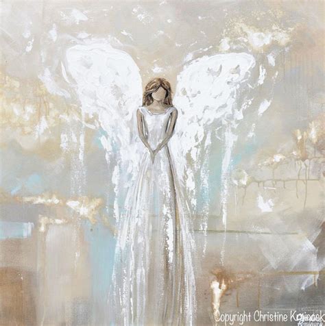 Original Abstract Angel Painting Guardian Angel White