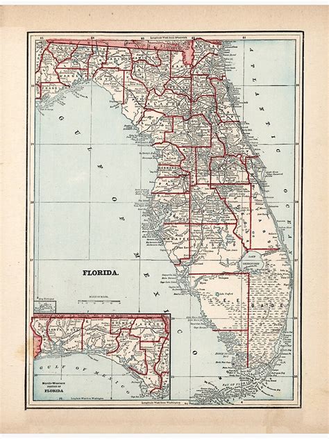 Vintage Florida Map 1893 Poster For Sale By Bravuramedia Redbubble