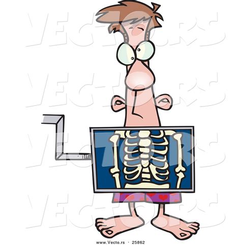 Vector Of A Cartoon Caucasian Man Standing Behind An Xray Machine By