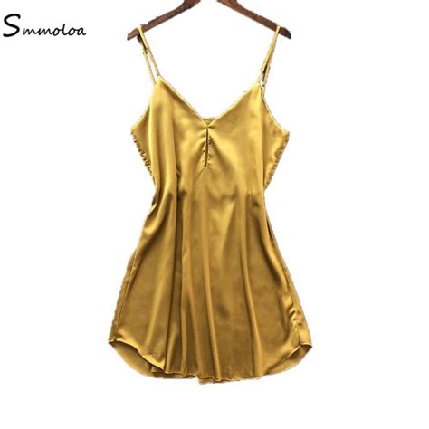 Smmoloa Ladies Sexy Silk Sleepwear Satin Nightgown V Neck Nightdress Slip Nighties Summer Night