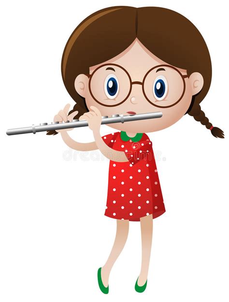 Little Girl Playing Flute Stock Illustration Illustration
