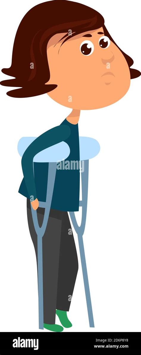 Girl On Crutches Illustration Vector On White Background Stock Vector