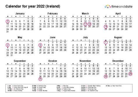 Printable Calendar 2022 For Ireland Pdf