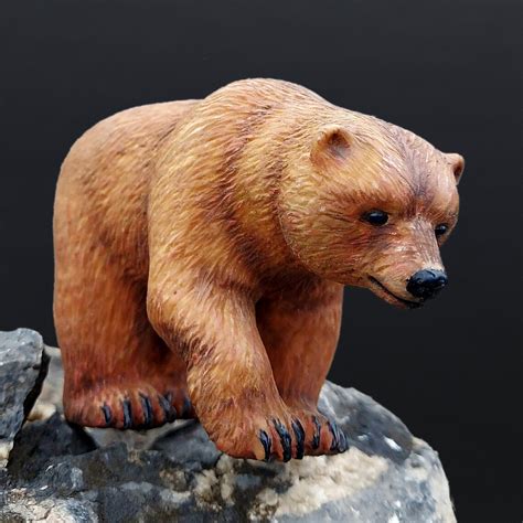 5 Carved Wood Bear Wooden Bear Statue Grizzly Bear Etsy