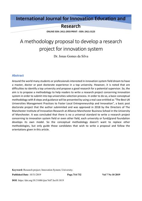 Pdf A Methodology Proposal To Develop A Research Project For