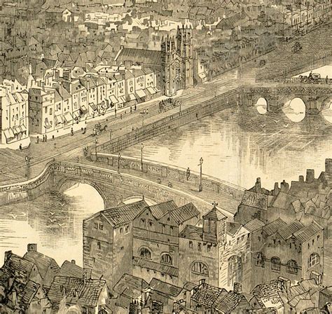 Old Dublin Panoramic View Ireland 1890 Vintage Map Wall Map Print