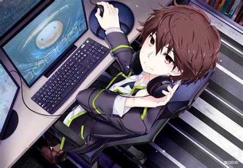 Anime Guys With Headphone And Computer Gambar Karakter Animasi