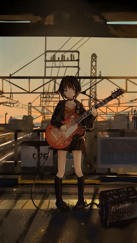 Download Wallpaper 1080x1920 Girl Guitar Anime Musician Electric