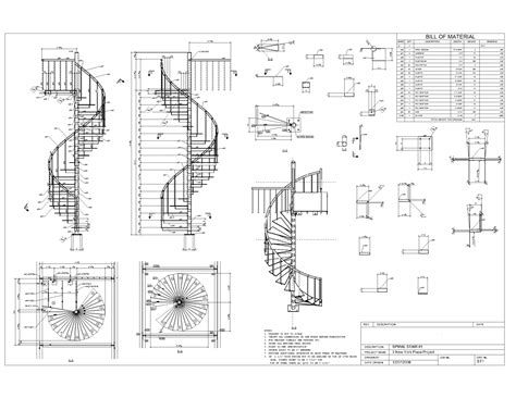 Architectural Drawings Showing Spiral Staircases And Stairs