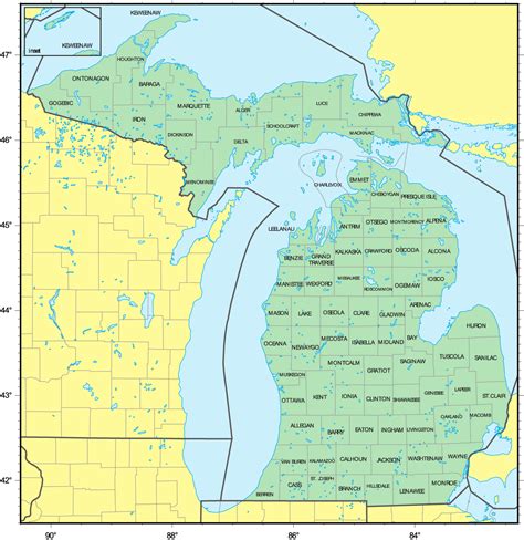Counties Map Of Michigan •
