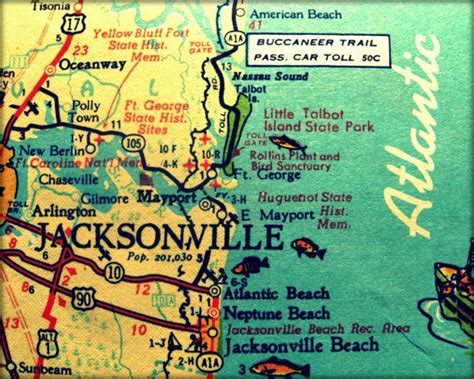 Jax Map 60s Atlantic Beach Vintage Map