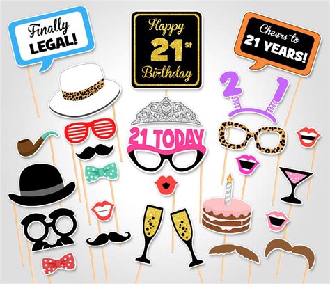 Printable 21st Birthday Photo Booth Props Birthday Party Etsy