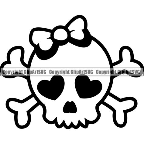Heart Eyes Cute Female Skull Emo Dead Skull Skeleton Head Wearing Bow
