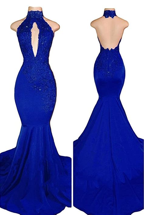 Jingdress Sexy Halter Mermaid Prom Gowns Keyhole Front Open Back