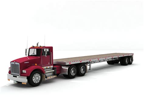 3d Asset Semi Truck With Flatbed And Box Trailers