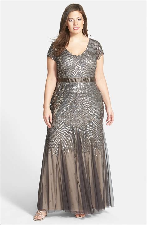 adrianna papell beaded cap sleeve gown plus size nordstrom