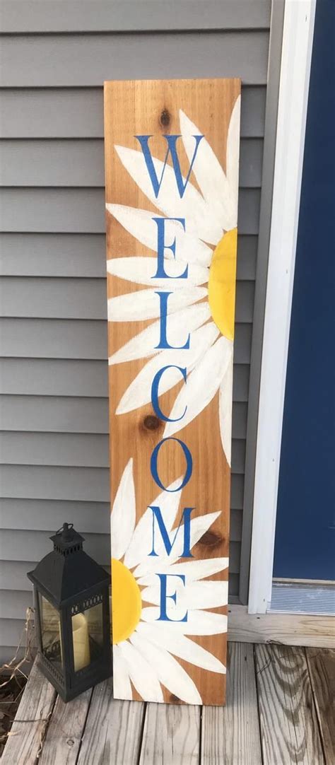 Welcome Sign Front Porch Welcome Sign Daisy Etsy Wooden Welcome