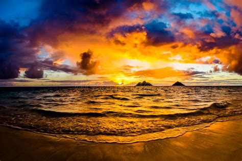 Sunrise At Lanikai Beach In Kailua Oahu Hawaii Stock Photo