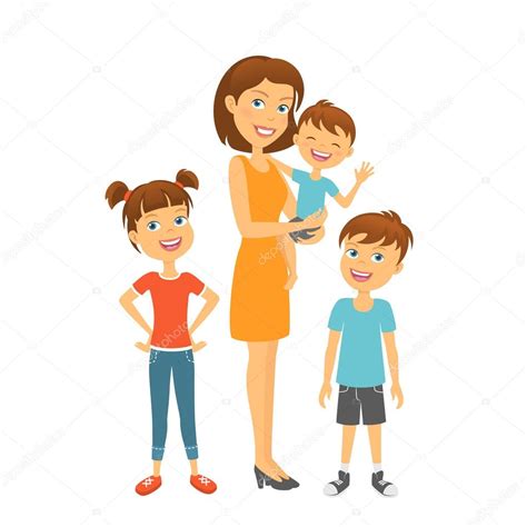 Madre Con Hijos Familia Feliz Madre E Hijos — Archivo
