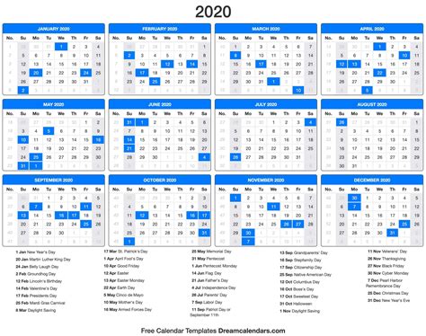 Monday To Sunday Blank Calendar 2020 With Holidays Calendar Template