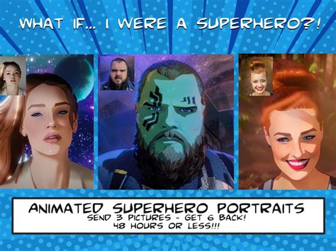 Superhero Digital Portraits Cel Shading Animation Style Etsy
