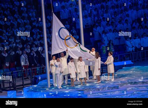 The Olympic Flag Enters During The Opening Ceremonies At The Olympic