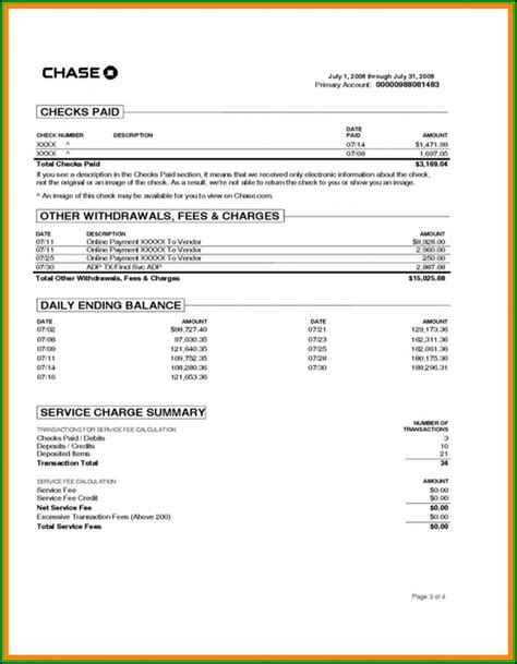 Chase Bank Statement Template Excel Template 1 Resume