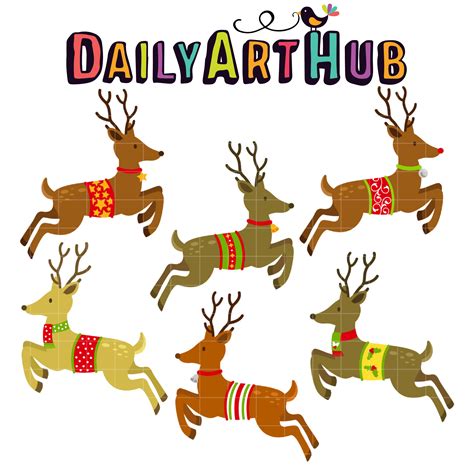 Santas Reindeers Clip Art Set Daily Art Hub Free Clip Art Everyday