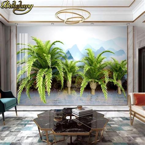 Beibehang Custom Green Coconut Tree Murals Wallpaper Backdrop Wall