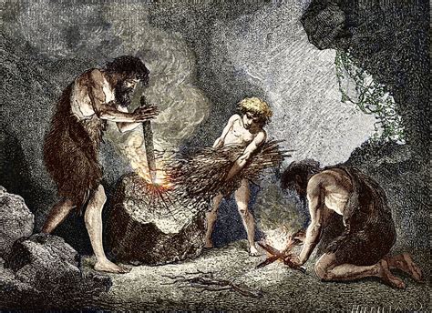 early humans making fire stock image e439 0130 science photo library