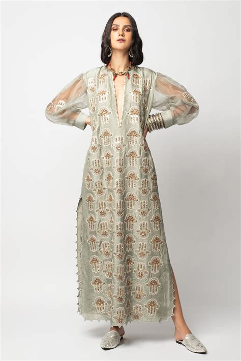 Buy Rara Avis Grey Hamsa Motif Embroidered Dress Online Aza Fashions