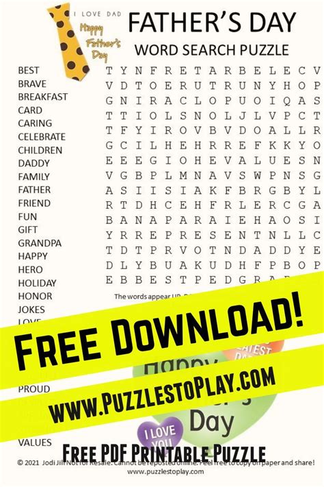 The Fathers Day Word Search Puzzle Offers A Fun Word List All About