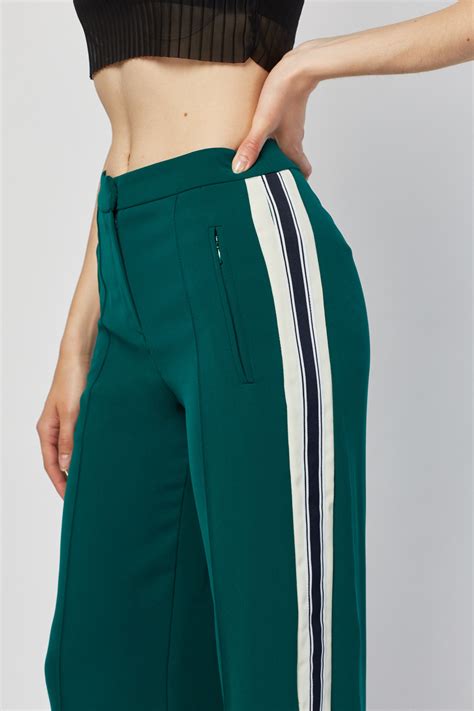 Stripe Side Wide Leg Green Trousers Just 3