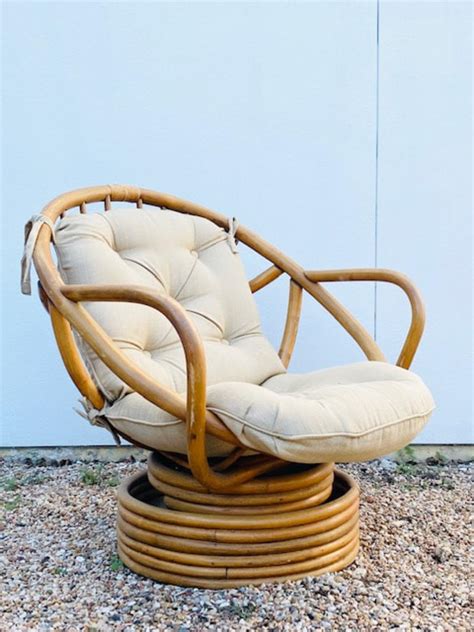 Paul Frankl Style Rattan Swivel Egg Chair Revival Vintage North