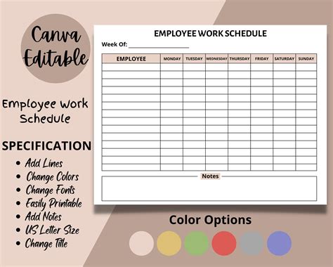 Employee Work Schedule Editable Employee Time Sheet Employee - Etsy