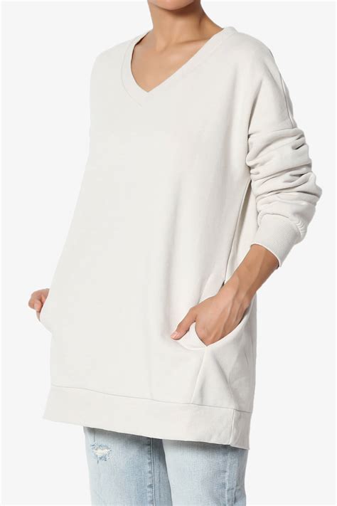Themogan Womens Casual Cozy Oversized V Neck Pocket Fleece Pullover