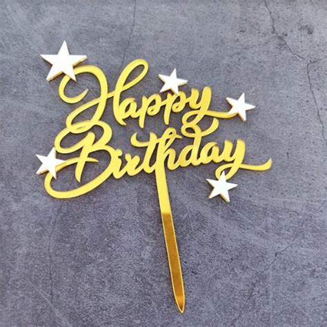 Happy Birthday Cake Topper Gold With White Star By Cake Craft Company