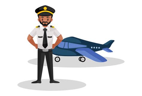 Best Premium Pilot Standing In Front Of The Plane Illustration Download