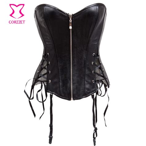 Punk Rock Faux Leather Corsets And Bustiers Zip Lace Up Gothic Corset Sexy Corselete Feminino