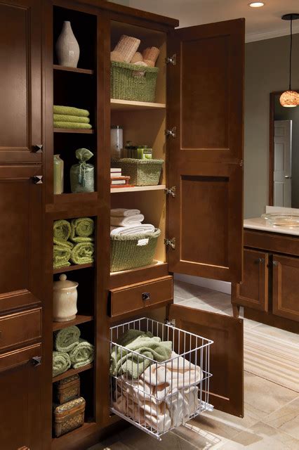 Tall bath cabinets are an advantage in a bathroom, since they are a below are elegant traditional tall bathroom cabinets for your inspiration. Homecrest Tall Linen Hamper Cabinets - Traditional ...