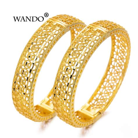 Wando 2pcs Top Quality Vintage Ethiopian Bangle For Women Gold Color